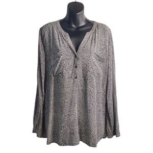 COMO Vintage Women's Black White Polka Dot Print Button V-Neck Two Pockets Sz L